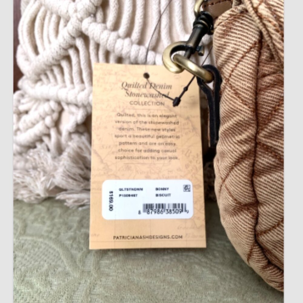 NWT PATRICIA NASH Bonny Quilted Stonewashed Denim Crossbody Bag Biscuit Beige - Picture 16 of 16